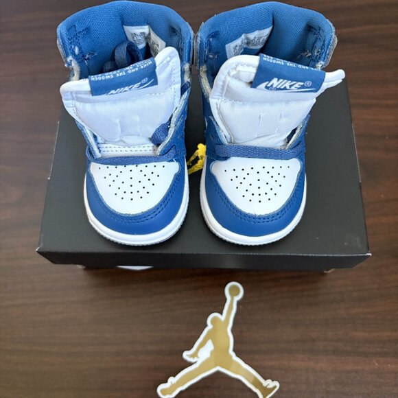Jordan 1 High OG True Blue Toddler FD1413-410 AJ1 White Cement Grey  Size 3c New - Picture 2 of 7